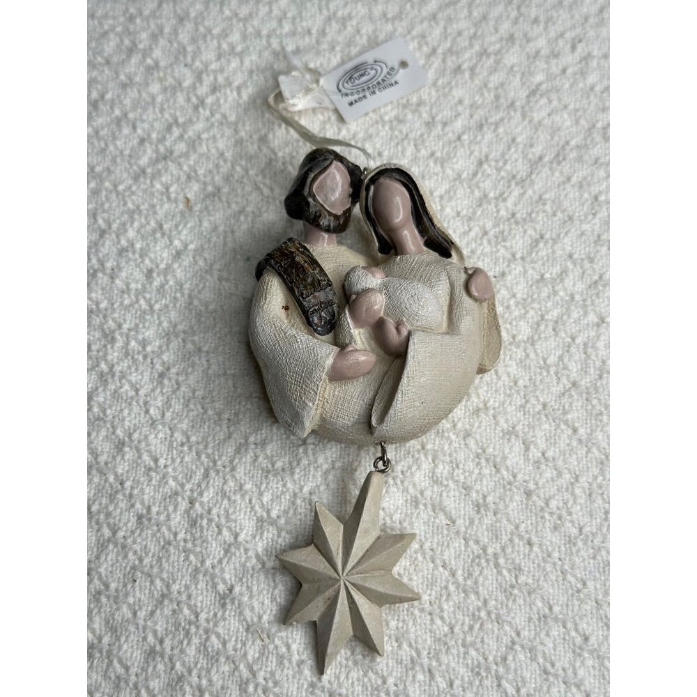 Baby Jesus Mary Joseph Ceramic Christmas Ornament Star Hanging Nativity Religion - Picture 2 of 7